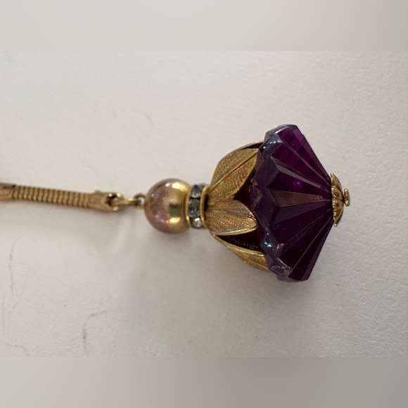 Vintage Gold & Amethyst Purple Rhinestone Keychain Or Bag Charm - Picture 6 of 6